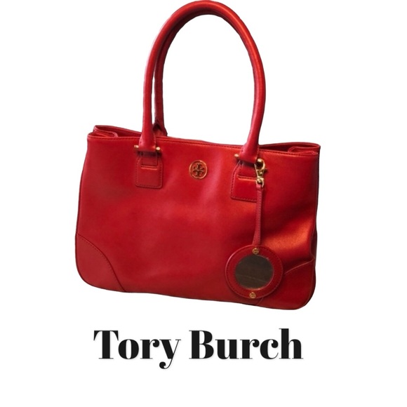 Tory Burch Handbags - Tory Burch Red Satchel, gold trademark, mirror that attaches,